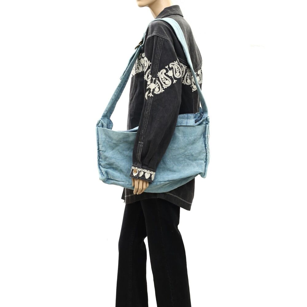 Free People Camp Crush Sling Bag Adjustable Strap Cotton Blue OS 289739 - Picture 8 of 10
